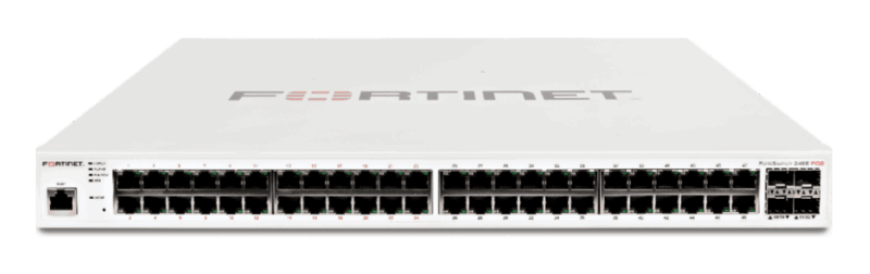 FortiSwitch 248E-POE: 24 puertos GE RJ45, 4 x GE SFP, con límite de salida POE máx. automático de 180 W.