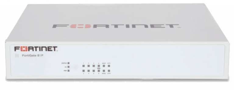 FortiGate 81F: 8 puertos GE RJ45, 2 puertos WAN de medios compartidos RJ45/SFP, SSD de 128 GB.