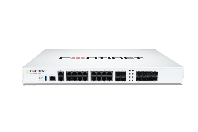 FortiGate 200F: 18 puertos GE RJ45 (incluidos 1 puerto MGMT, 1 puerto HA, 16 puertos de conmutador), 8 ranuras GE SFP, 4 ranuras 10GE SFP+, hardware NP6XLite y CP9 acelerado.