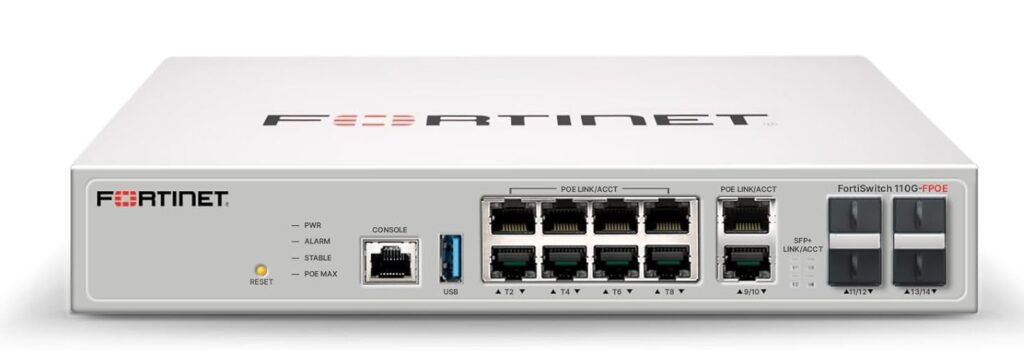 FortiSwitch-108F-POE: Switch de gestión L2+ sin ventilador con consola 8xGE + 2xSFP + 1xRJ45 y POE de 65 W limitado automáticamente