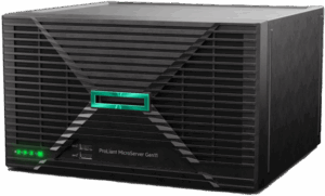 Servidor HPE MicroServer Gen11 x4 bahías LFF SATA: : Intel Xeon E-2434 4C/8T 3.4GHz 8MB | Memoria: 16GB DDR4 3200 | Almacenamiento: 2TB (2x1TB) SATA 3.5" NHP | RAID: Soporte integrado | Red: 2x 1GbE | PSU: Externa 180W | Gestión: HPE iLO | Garantía: 1 año básico