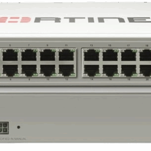FortiSwitch 224E-POE: Switch PoE+ compatible con controlador de switch FortiGate de capa 2/3 con 24 puertos GE RJ45, 4 puertos GE SFP y límite de salida POE automático de 180 W como máximo.