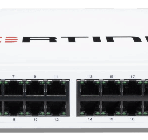 FortiSwitch-124F solo equipo: Switch de capa 2 compatible con controlador FortiGate con 24 puertos RJ45 1G, 4 puertos SFP+/SFP 10G/1G y 1 puerto de consola RJ45. Sin ventilador.